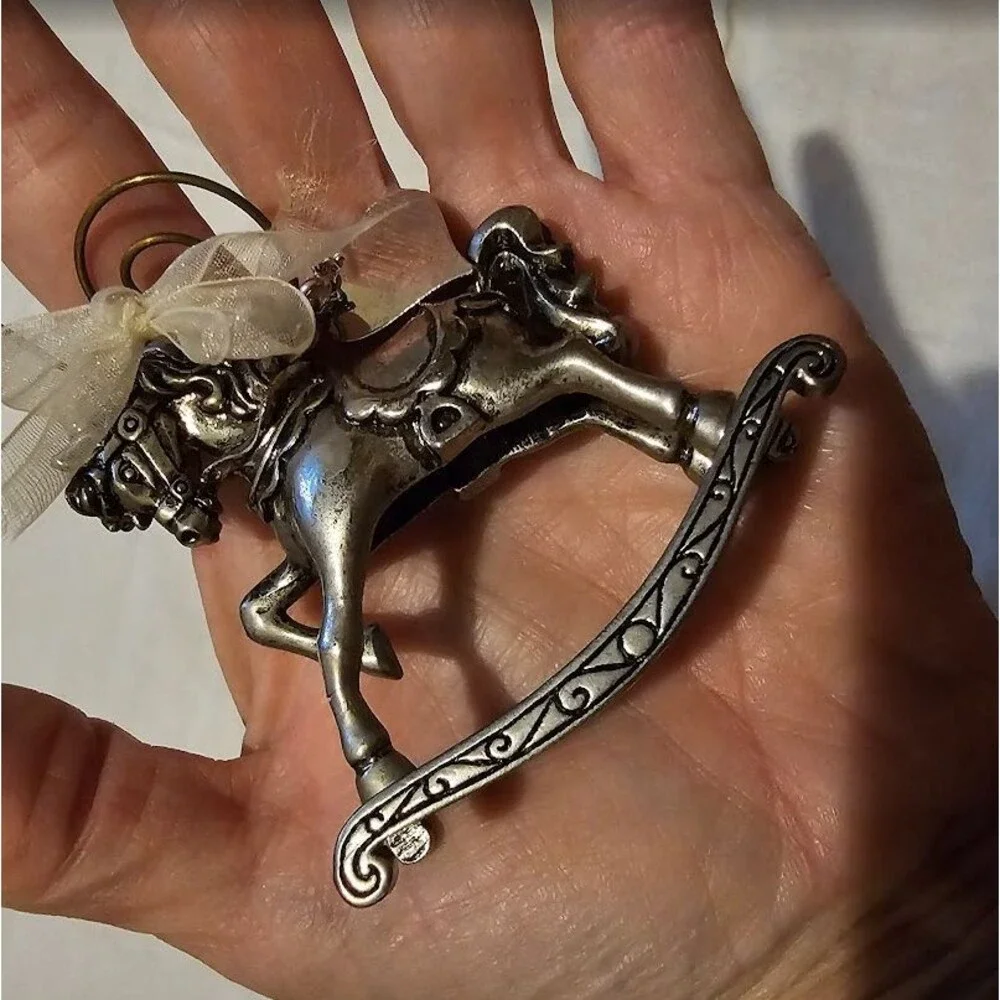 VTG Gloria Duchin 2000 Rocking Horse Metal Christmas Ornament Pewter Silver Tone